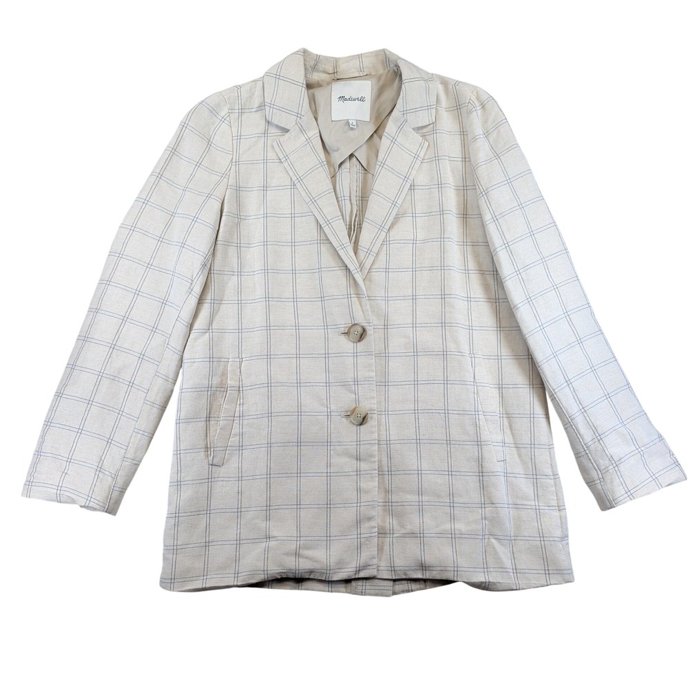 Madewell Dorset Blazer Linen Blend Windowpane Plaid Beige AI160 Womens‎ Small